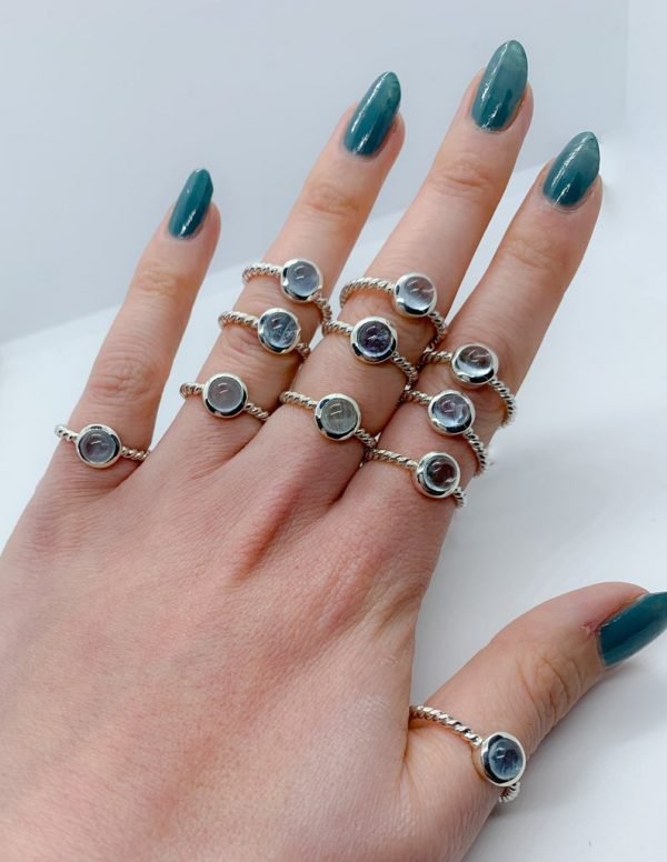 Aquamarine Polished gemstone stacking rings, sterling silver