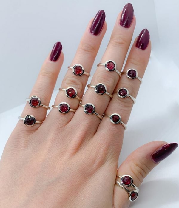 Faceted Garnet gemstone ring sterling silver