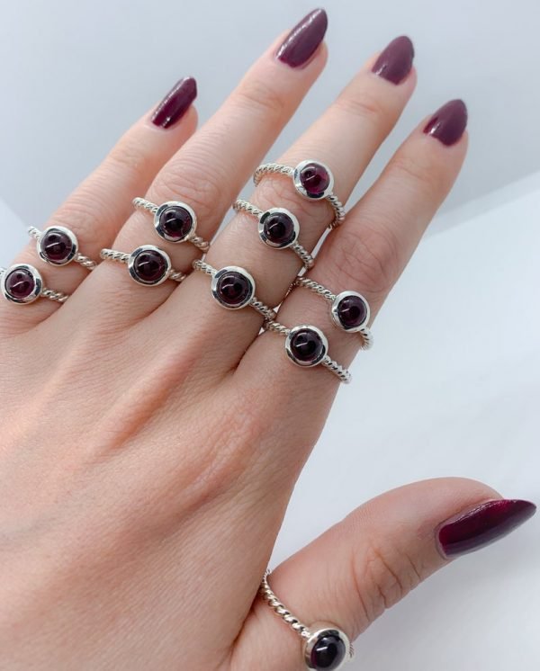 Faceted Garnet gemstone rings sterling silver
