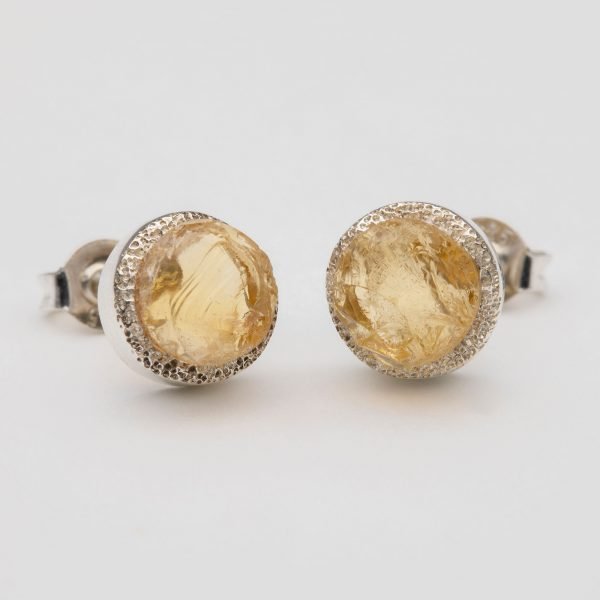 Raw Citrine gemstone stud earrings sterling silver