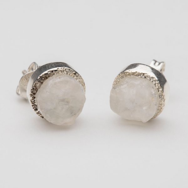 Raw Moonstone gemstone stud earrings sterling silver