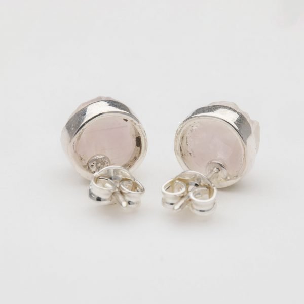 Raw Rose Quartz gemstone stud earrings sterling silver