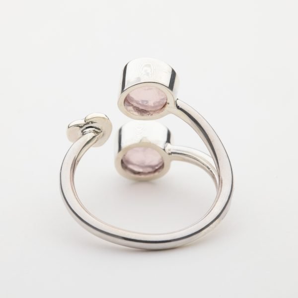 Raw Rose Quartz heart gemstone ring handmade silver adjustable