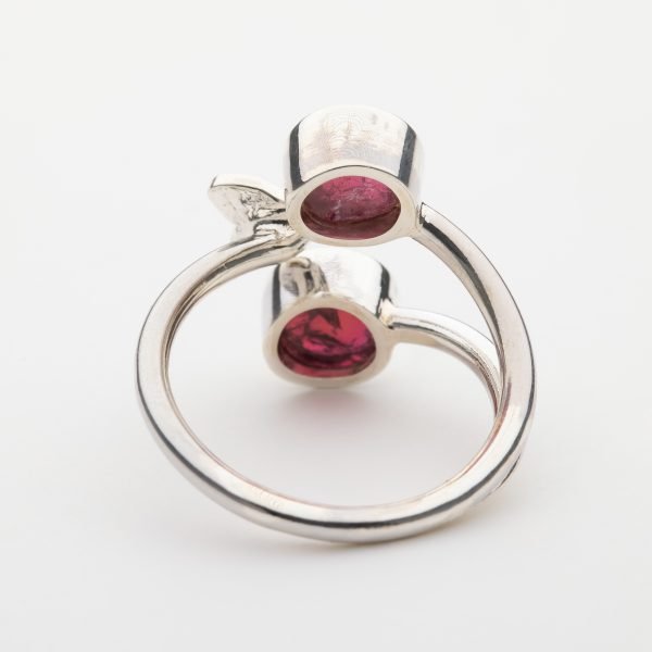 Raw Garnet heart gemstone ring handmade silver adjustable