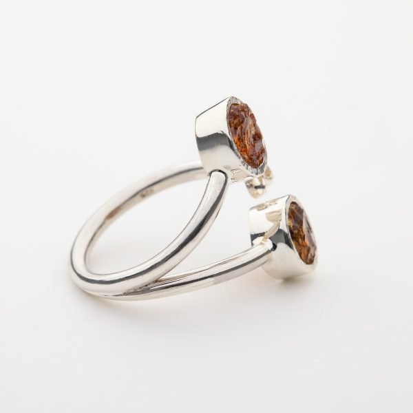 Raw Citrine Flower gemstone ring handmade silver adjustable