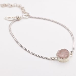 Raw crystal rose quartz bracelet silver