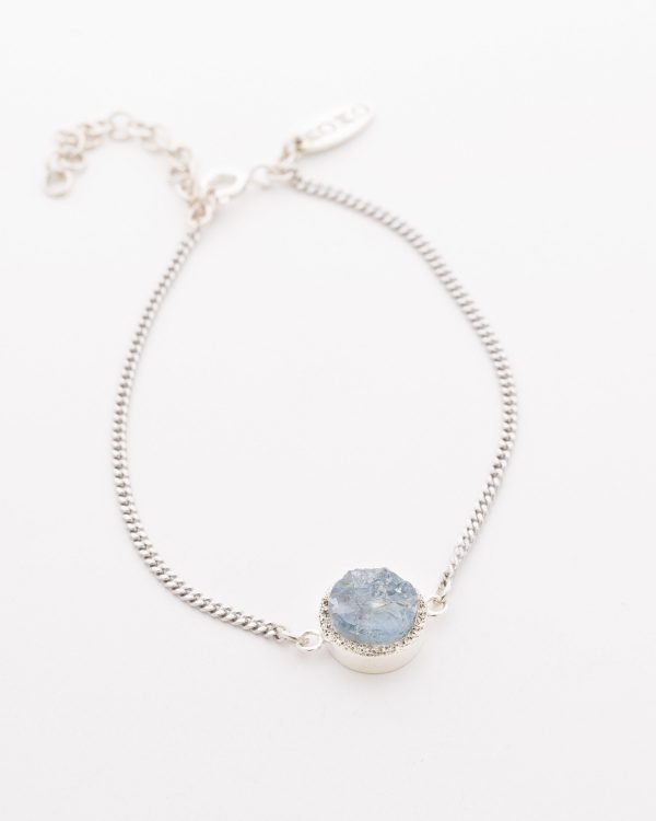 Raw crystal aquamarine bracelet sterling silver