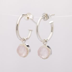 raw rose quartz gemstone hoop earrings sterling silver