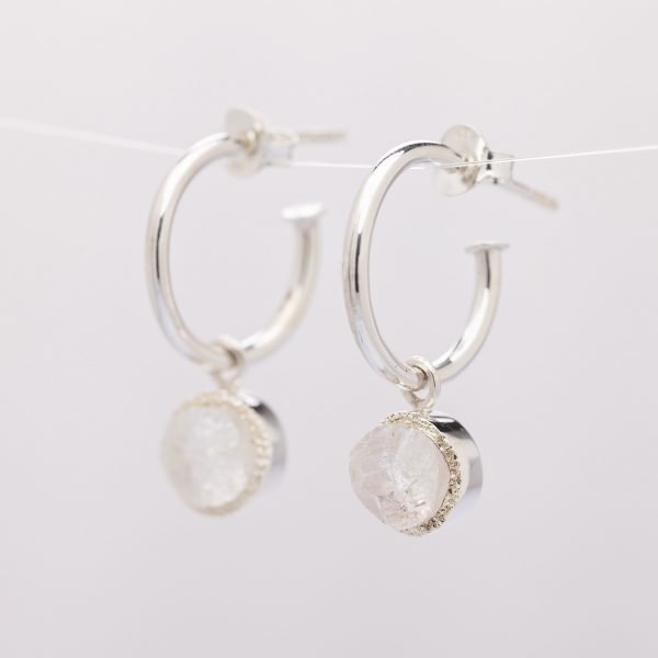 raw moonstone gemstone hoop earrings sterling silver