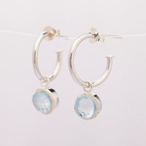 raw aquamarine gemstone hoop earrings sterling silver