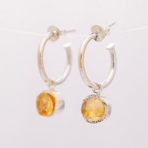 raw citrine gemstone hoop earrings sterling silver