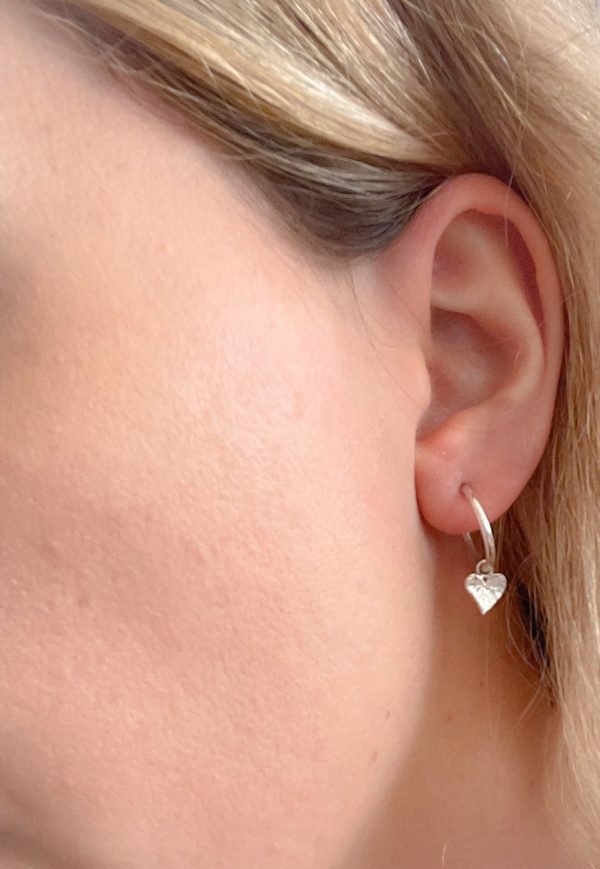 leaf heart sterling silver hoop earrings