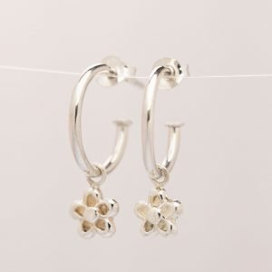 flower sterling silver hoop earrings