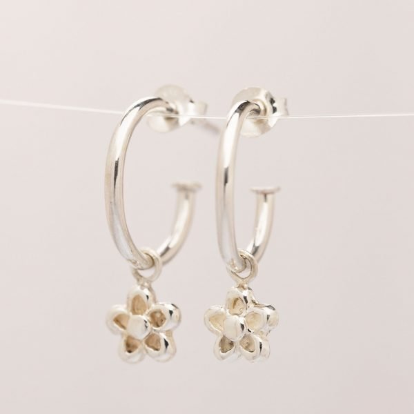 flower sterling silver hoop earrings