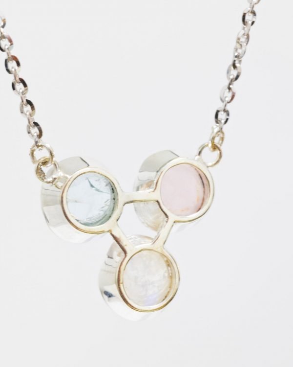 raw gemstone, aquamarine, rose quartz, moonstone necklace silver