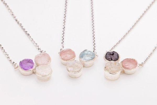 raw gemstone 3 stone necklace sterling silver