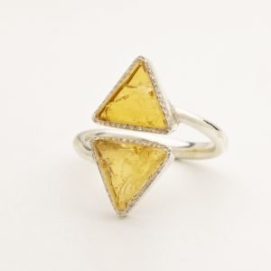 citrine raw gemstone triangle ring silver