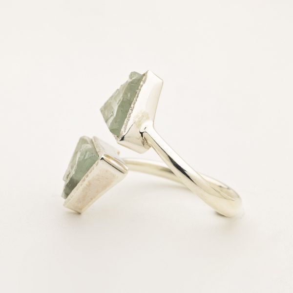 aquamarine raw gemstone triangle ring silver