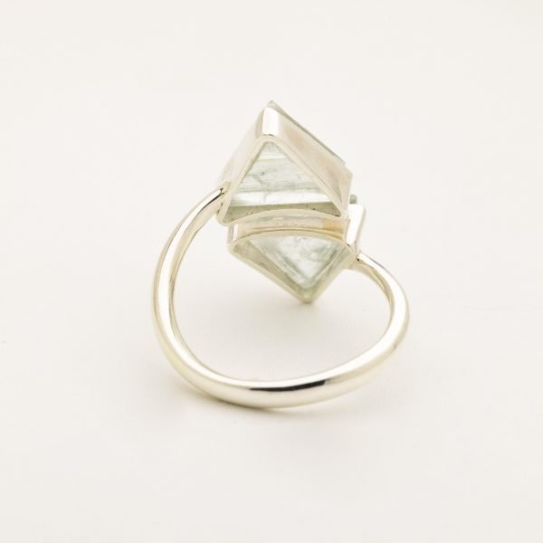 aquamarine raw gemstone triangle ring silver